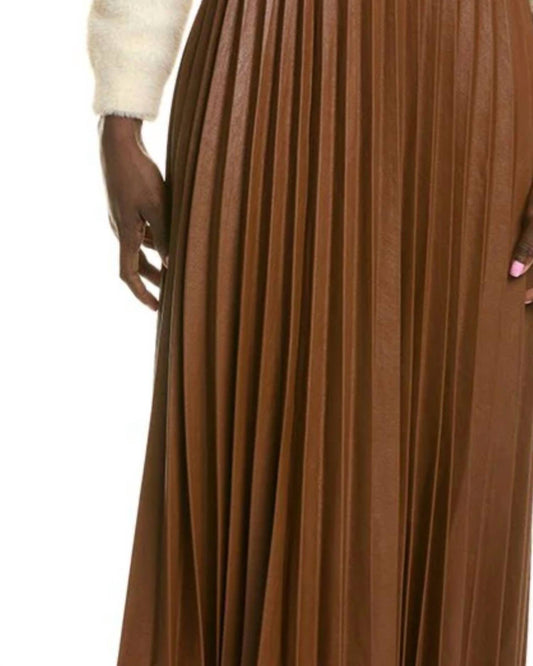Gracia - Faux Leather Long Pleated Skirt