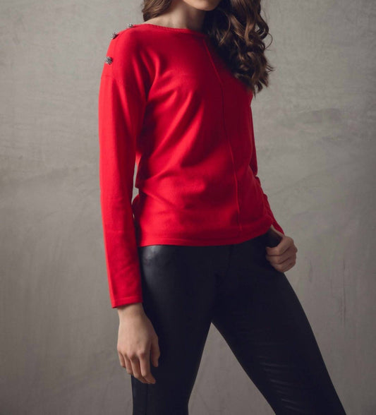 Marble - Rhinestone-buttoned Sweater