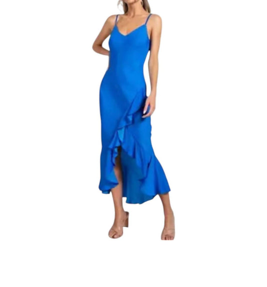 Eesome - V-Neck Ruffle Trim Midi Dress