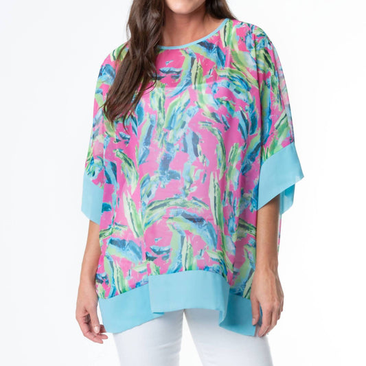Elsie & Zoey - Lexi Boho Tropical Brush Sheer One Size Poncho Cover Up