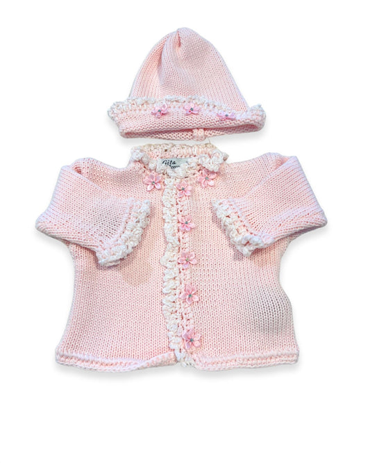 Gita - Girl's 2pc Cotton Sweater With Chenille Ruffle With Hat