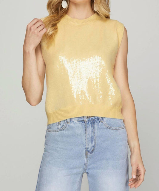 She + Sky - Sleeveless Sequin Knit Sweater Top