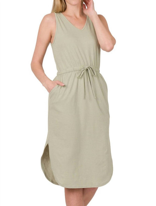 Zenana - Drawstring Waist Curved Hem Dress