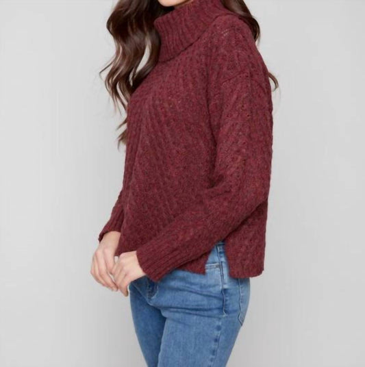 Charlie B - Cowl Neck Diagonal Cable Sweater