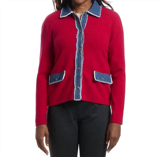 Elliott Lauren - Stitch Perfect Sweater Jacket With Denim Trim Detail