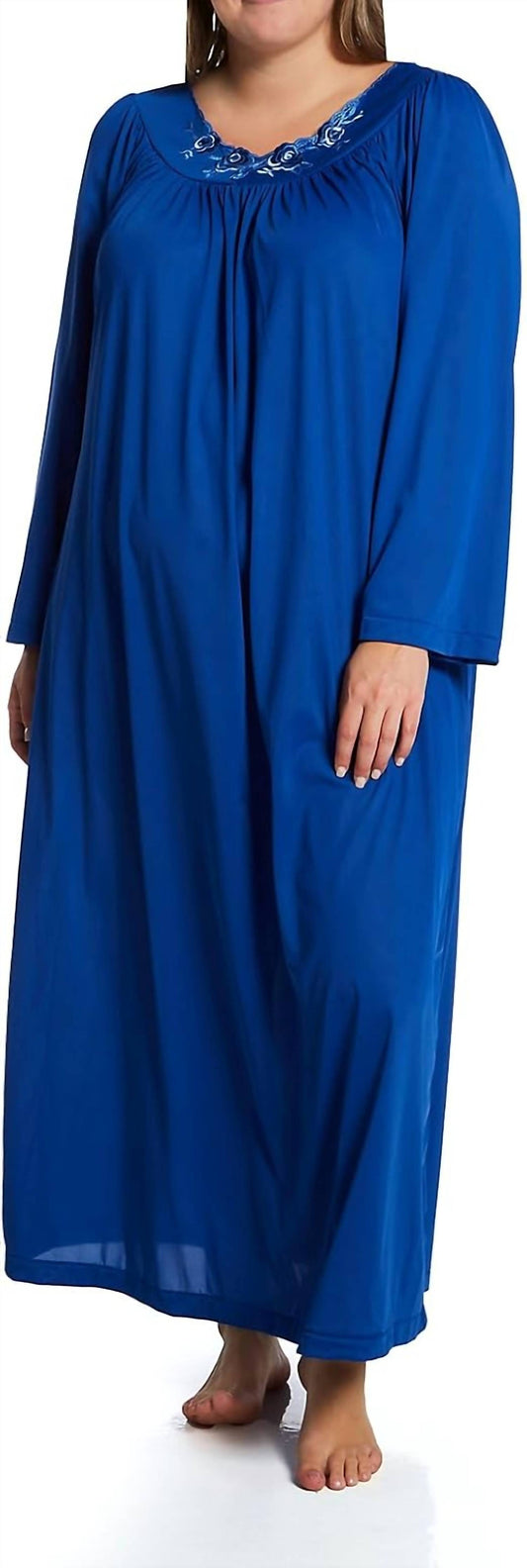 Shadowline Lingerie - Long Gown With Flower Petal Embroidery And Flutter Sleeves