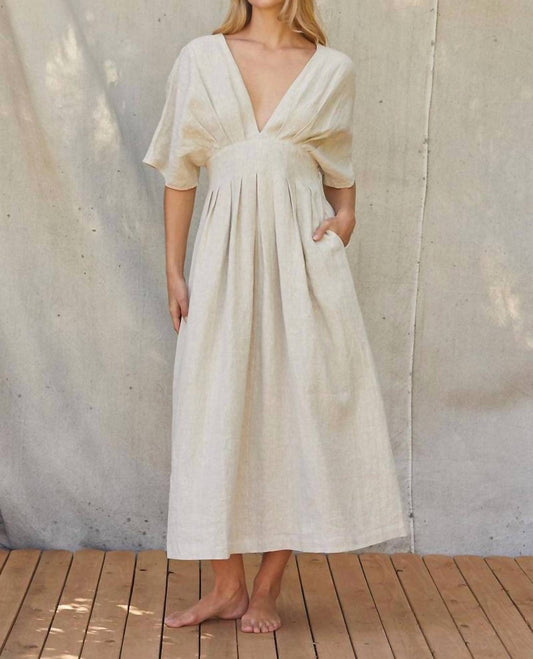 Crescent - Amiee Pleated Linen Midi Dress