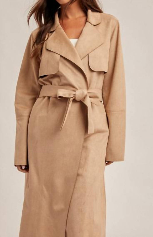 Mystree - Microsuede Belted Trench Coat
