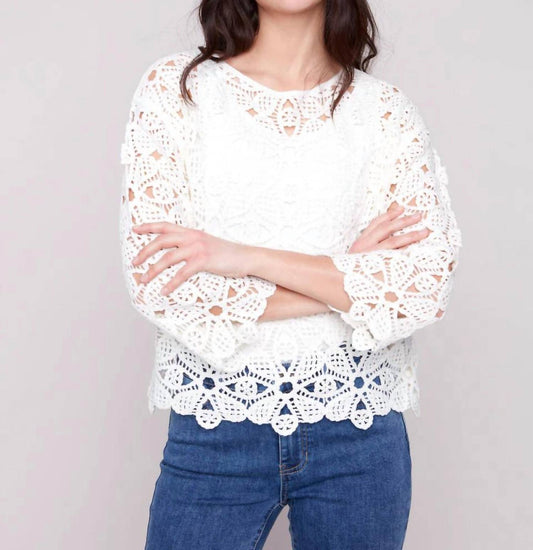 Charlie B - Crochet Long Sleeve Boatneck Top