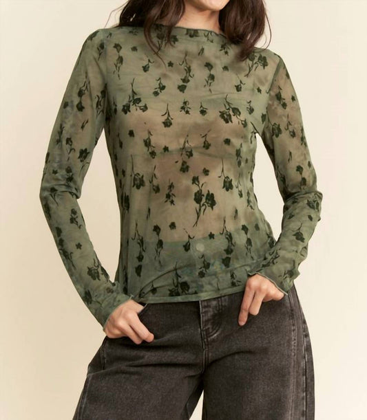 Davi & Dani - Mesh Long Sleeve Layering Top - blouses - clothing - floral