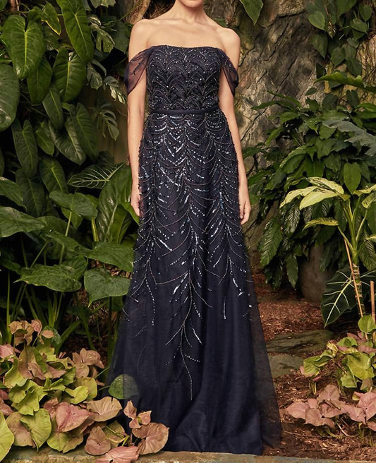 Daymor - Off Shoulder A - line Gown - blue - clothing - dresses