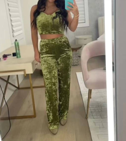 En Saison - Crushed Velvet Bustier Top And Lounge Pant Set