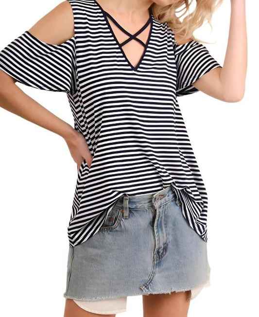 Umgee - Striped Cold Shoulder Top
