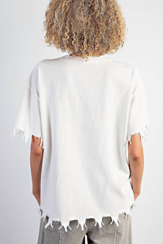 Easel - Distressed Hem Terry Knit Top