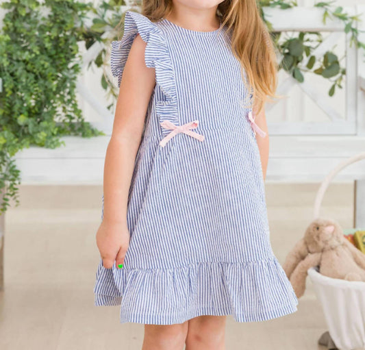 Rufflebutts - Kid's Classic Seersucker Pinafore Bow Dress