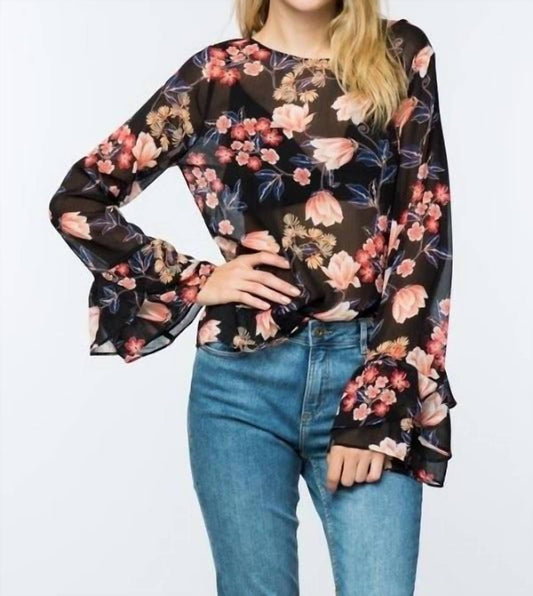 Timing - Sheer Floral Ruffle Blouse