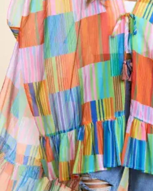 J.Nna - Patchwork Oversized Kimono Blouse