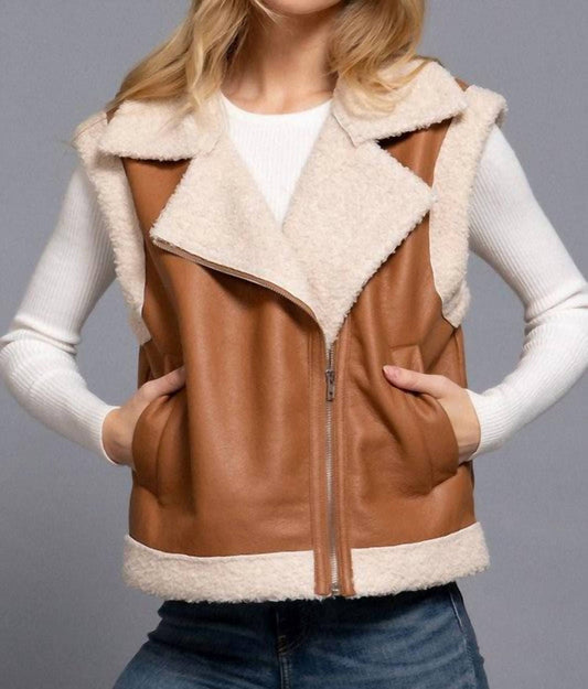 Active Usa - Faux Leather Inner Fur Vest