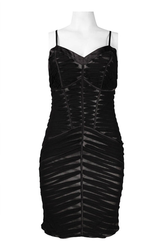 Sue Wong - Spaghetti Strap Striped Mesh Sheath Dress