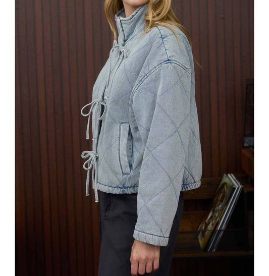 J.O.A. - Quilted Front Tie Puffer Jacket