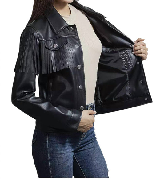 Wrangler - Faux Leather With Fringe Trucker Jacket