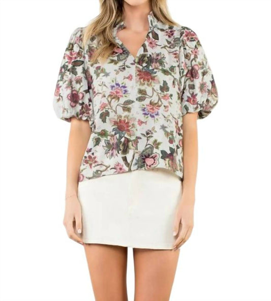 Thml - Ruffle Neck Puff Sleeve Top