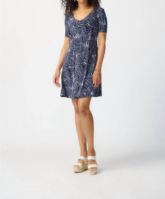 Joseph Ribkoff - Wavy Print V-neck Short A-line Dress