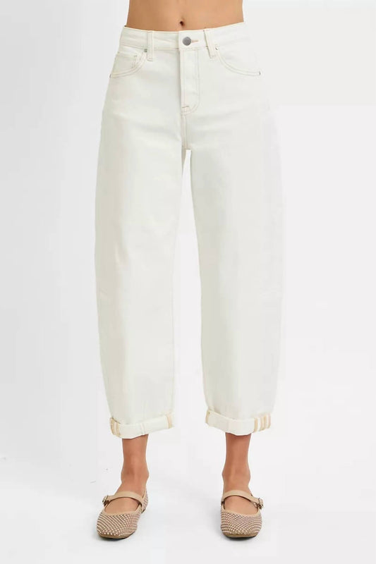 Risen - High Rise Barrel Cropped Jeans
