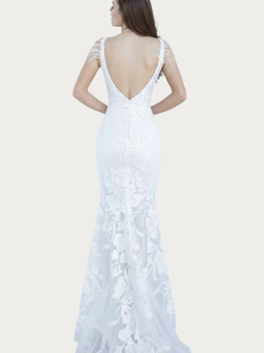 Jovani - Plunging Neckline Embellished Dress