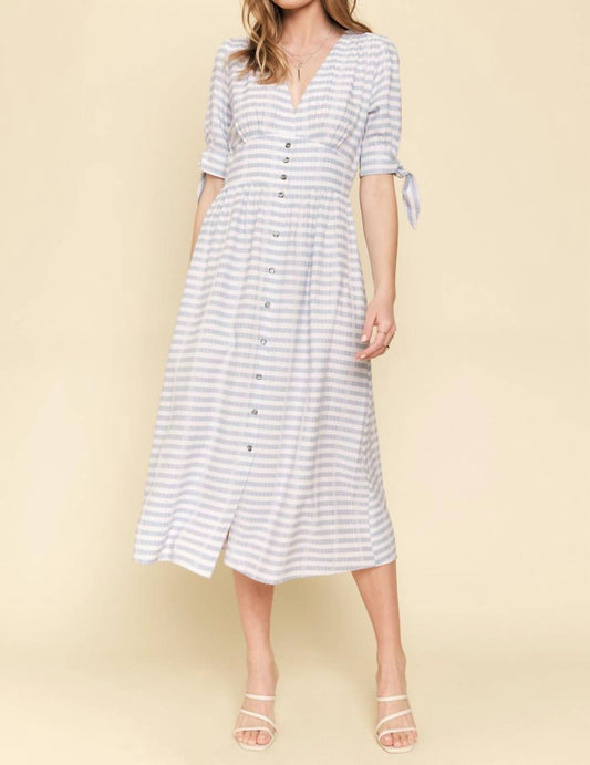 Mystree - Tie Sleeve Striped Midi Dress