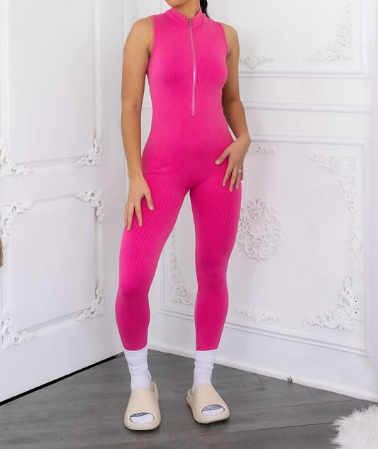 Surelymine - Mineral Wash Front Zipper Snatched Jumpsuit