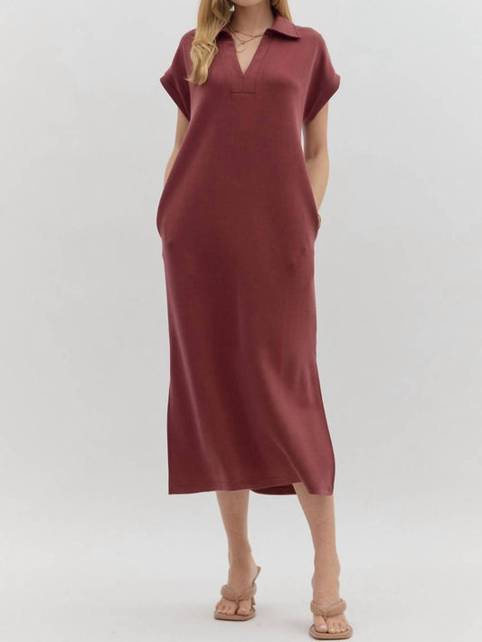 Entrousa - Solid Split Collar Scuba Midi Dress