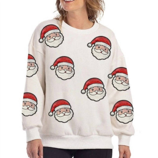 Katydid - Sequined Santa Face Patch Sweatshirt