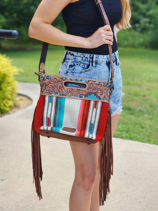 American Darling - Women's Saddle Blanket Hand-tooled Leather Crossbody Bag