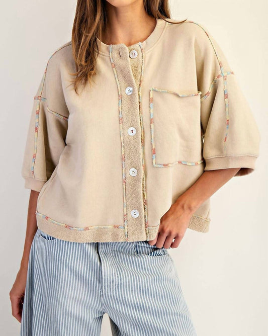 Ee:Some - Enzyme Washed Contrast Stitch Button Top