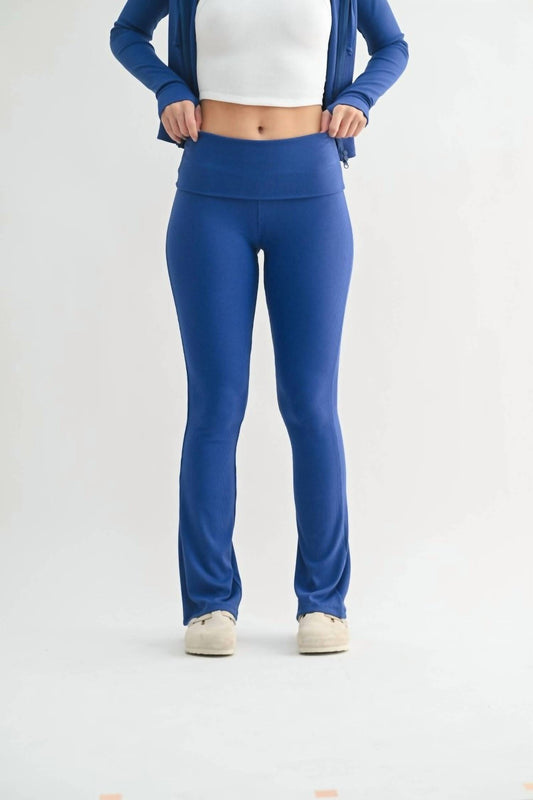 Mono B - Women's Fold Over Ribbed Flare Yoga Pants