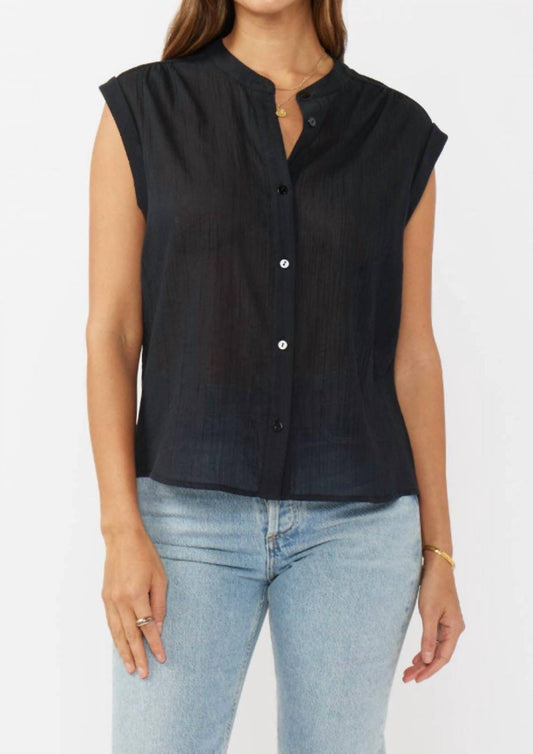 Lovestitch - Rolled Cap Sleeve Button Down Top