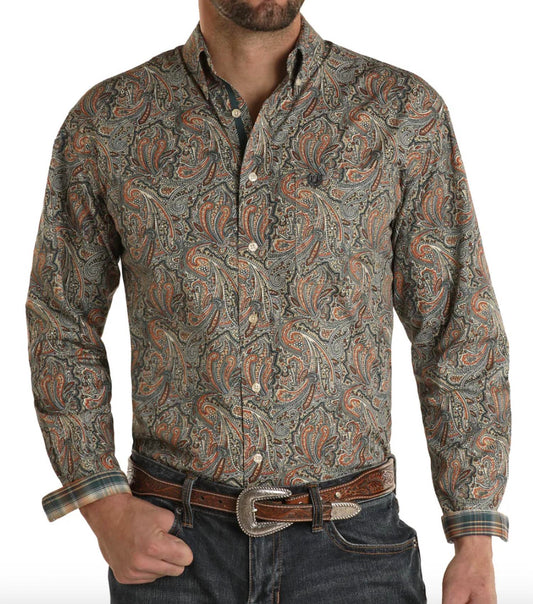 Panhandle - Paisley Long Sleeve Single Pocket Button Down Shirt