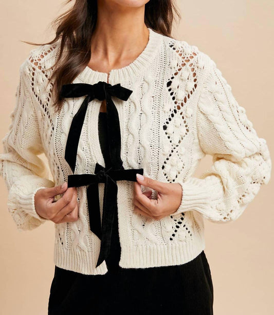 In-Loom - Cable Knit Ribbon Tie Cardigan