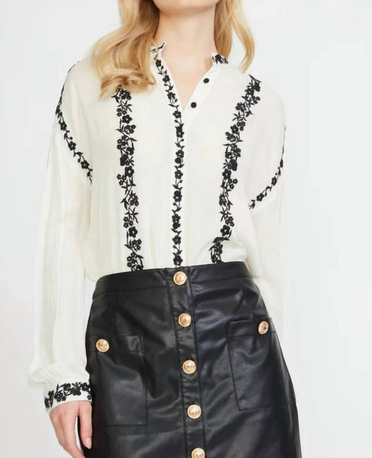 Stellah - Embroidered Edge Stand Collar Blouse