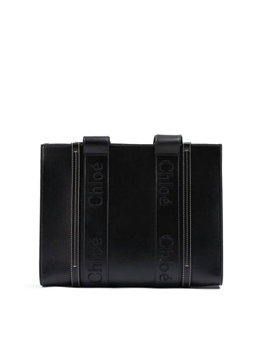 Chloe - Woody Embroidered Logo Leather Medium Tote Bag