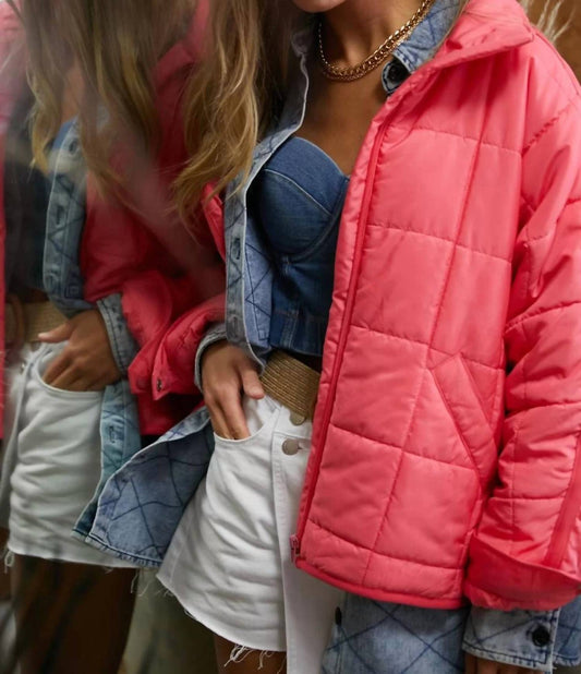 Davi & Dani - Quilted Funnel Neck Front Zipper Jacket