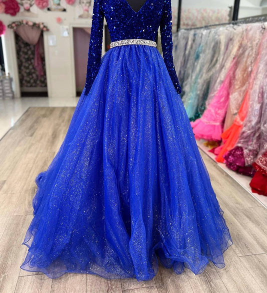 Ava Presley - Velvet Sequin Long Sleeved Ball Gown