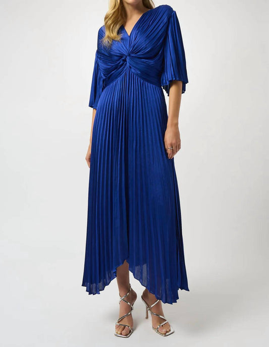 Joseph Ribkoff - V-neck Pleated Satin Maxi Dress