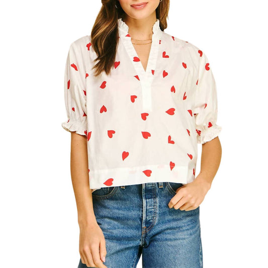 Pinch - Heart Print V Neck Blouse Top