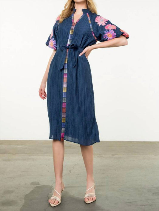 Thml - Embroidered Puff Sleeve Textured Dress