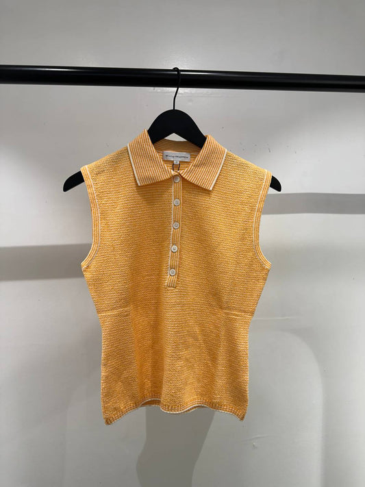 White + Warren - Organic Cotton Terry Blend Sleeveless Polo Top