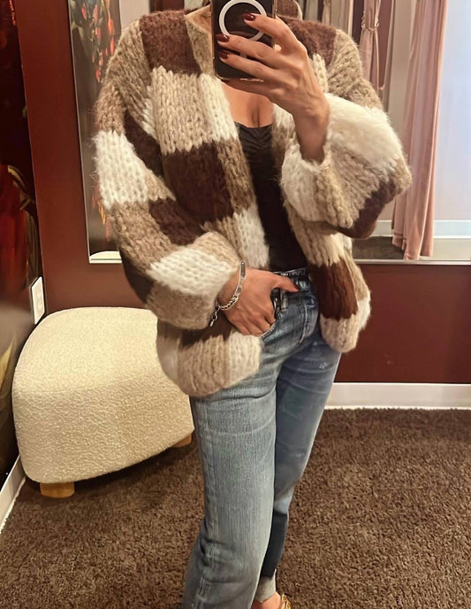Maiami - Fleecy Alpaca Checkered Cardigan