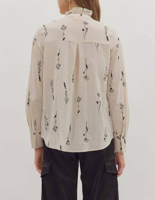 Entro - Botanical Embroidery Long Sleeve Top