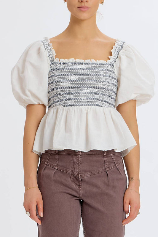 Something Navy - Smocked Puff Shoulder Top